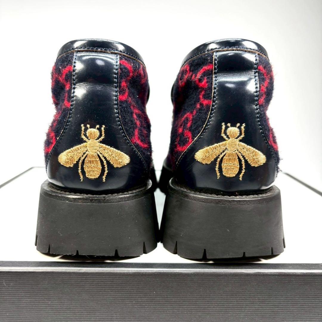 GUCCI グッチ　ブーツ　ホースビット　ローファー　ウール　GG ネイビー