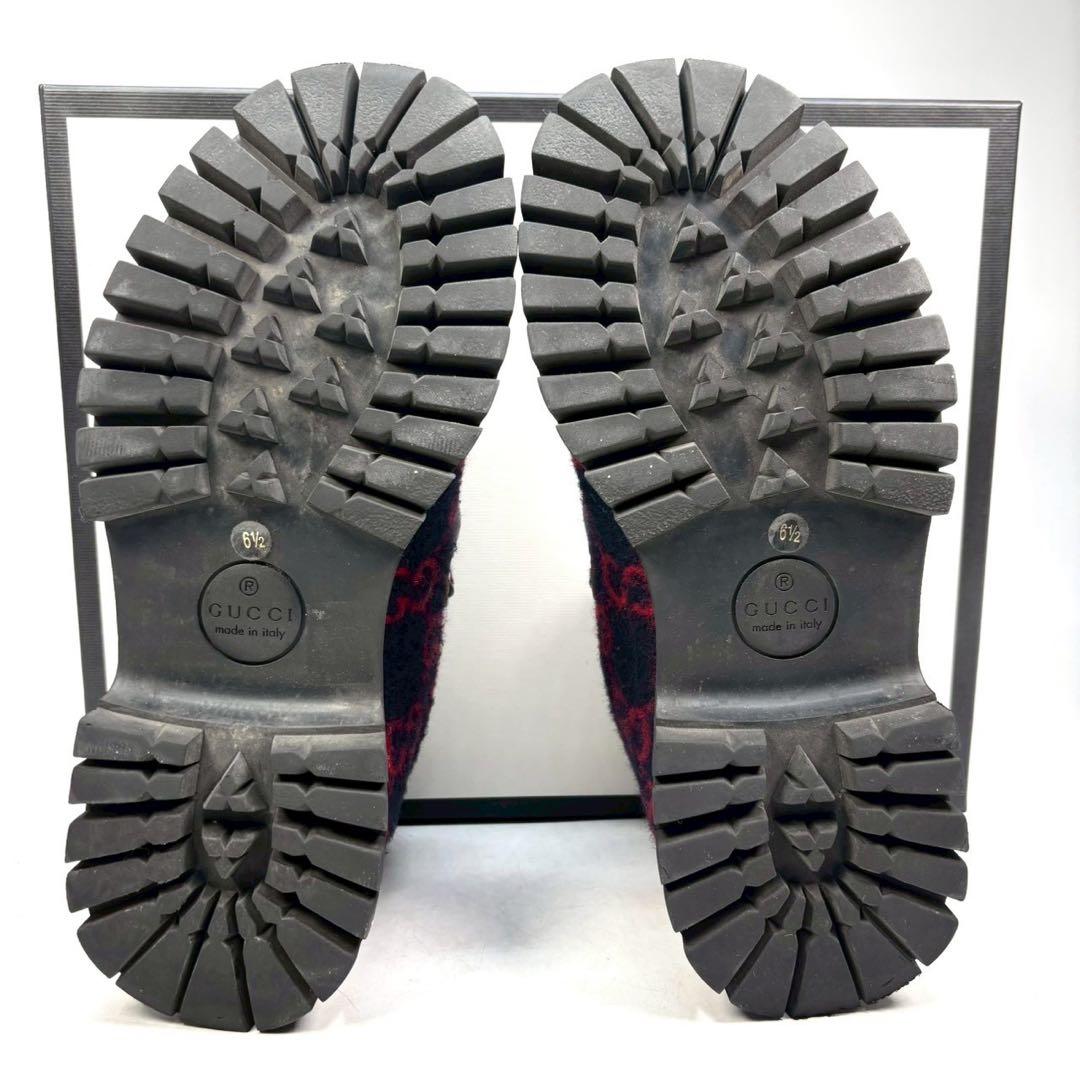 GUCCI グッチ　ブーツ　ホースビット　ローファー　ウール　GG ネイビー