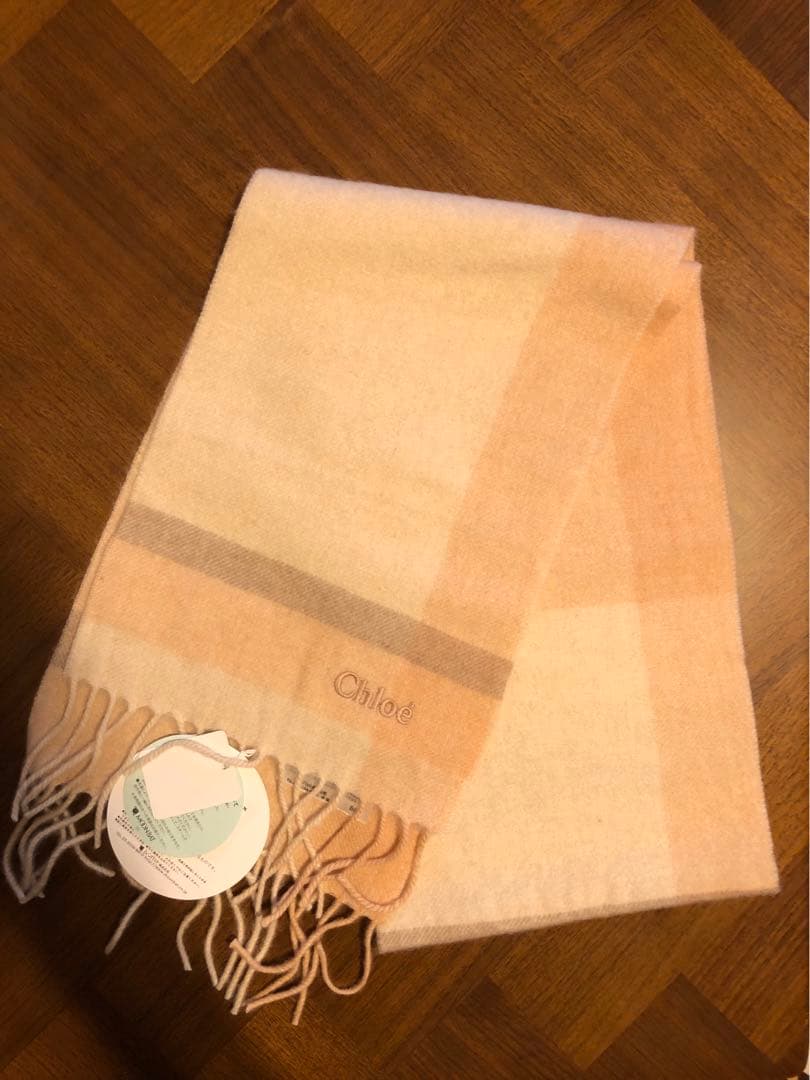 【新品】Chloe カシミア 100% マフラー チェック ピンク ベージュ