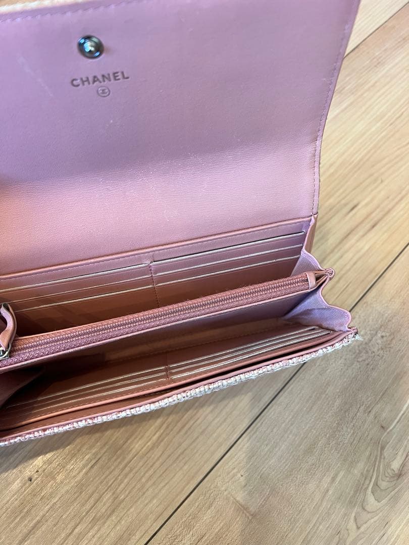 CHANEL ツイード 長財布 ベージュ系