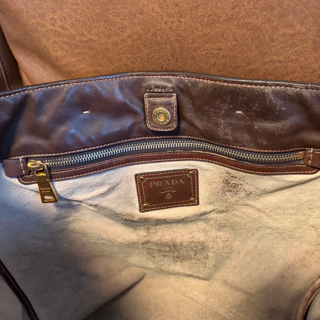PRADA プラダ ビンテージ レザー 2Way ショルダートートバッグ 茶色
