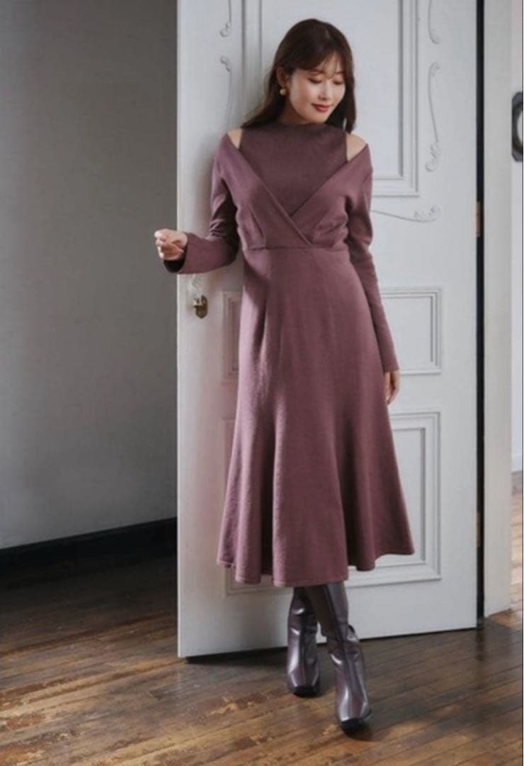 herliptoカシュクールレイヤードニットドレス