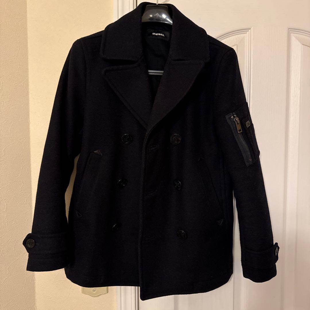 DIESELブラックウールダブルブレストピーコート Sサイズ