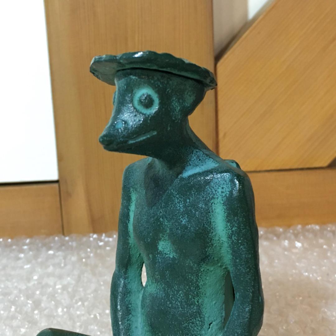 【座禅の河童】河童 カッパ 金属製 置物 古物