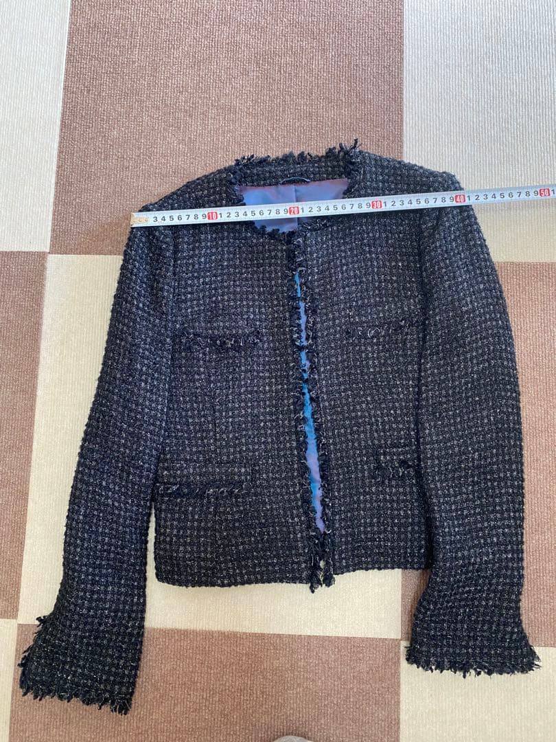 美品 ANAYI アナイ ツイードジャケット ノーカラー ブラック 36 日本製