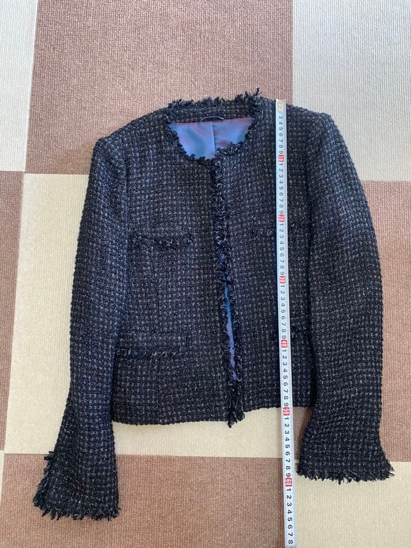 美品 ANAYI アナイ ツイードジャケット ノーカラー ブラック 36 日本製