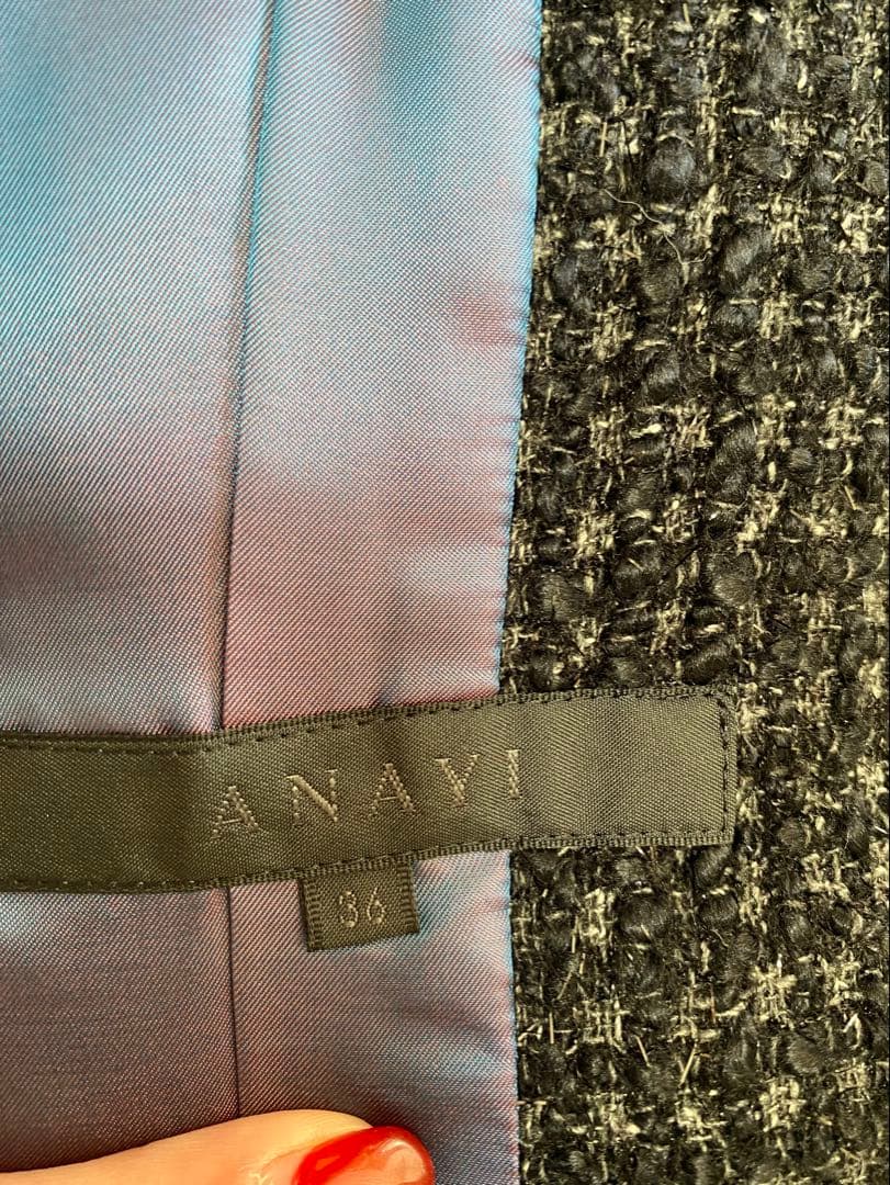 美品 ANAYI アナイ ツイードジャケット ノーカラー ブラック 36 日本製