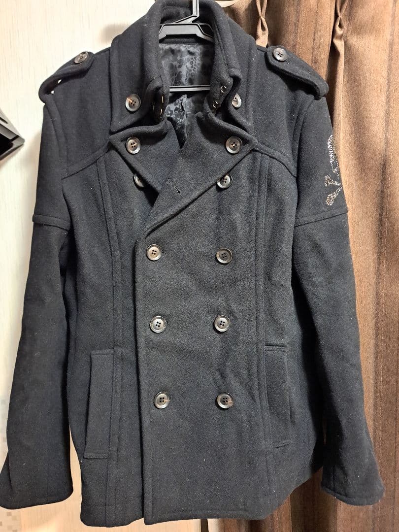 ブラック ダブルブレスト ピーコート