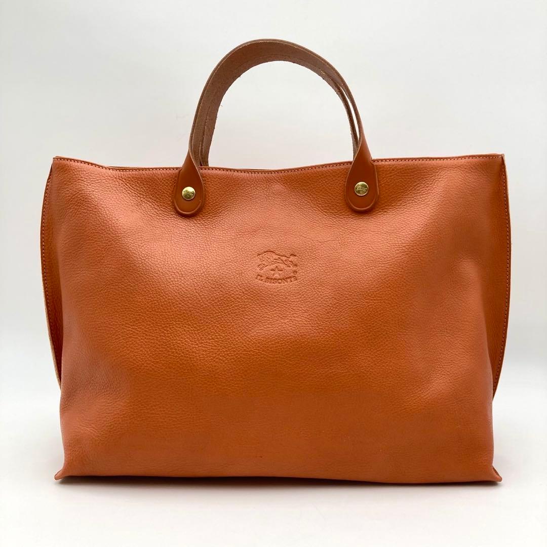 現行！超美品✨ IL BISONTE トートバッグ 本革 ヤケヌメ ロゴ型押し