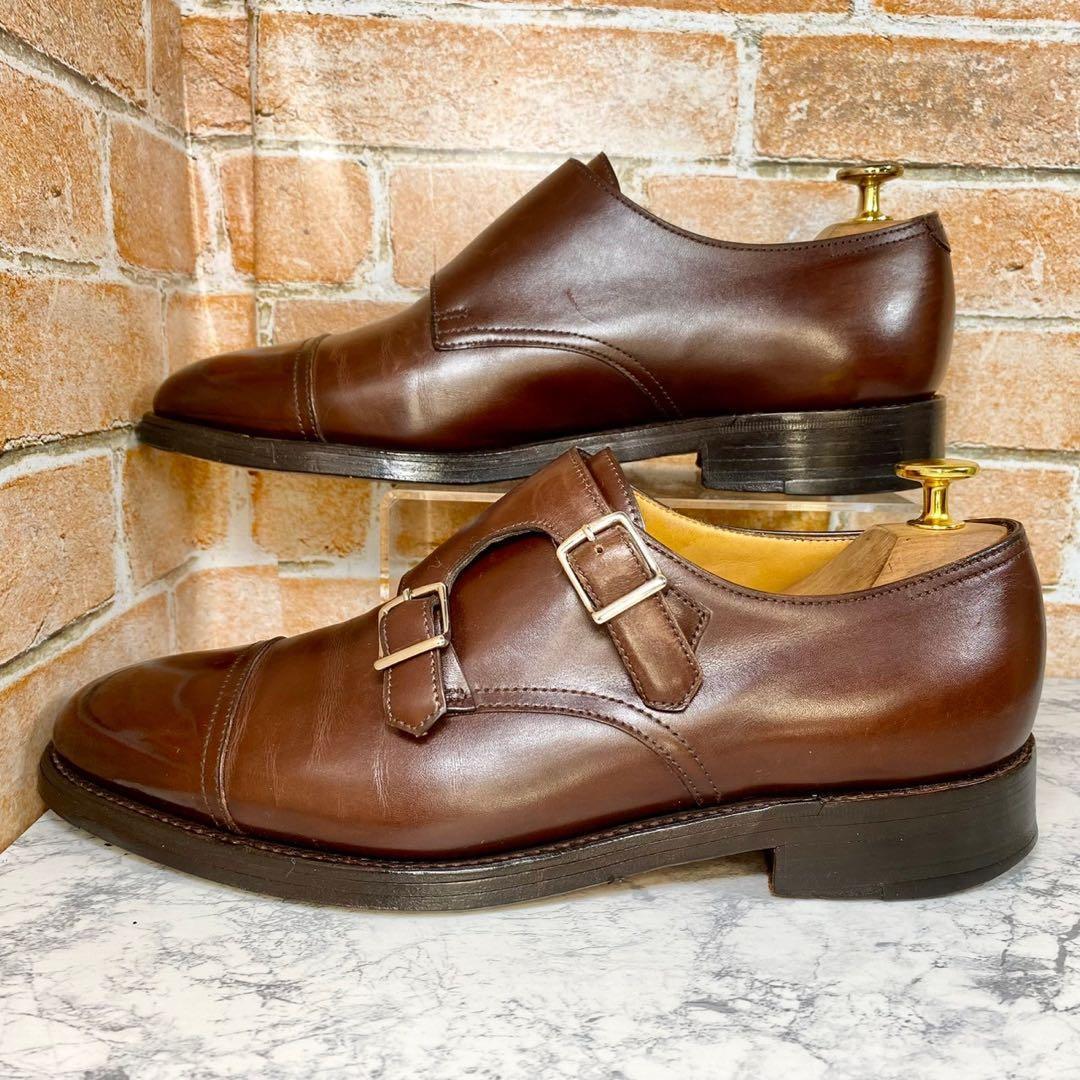 【メンズブランド革靴】ジョンロブ　25cm ブラウン　ダブルモンク　レザー