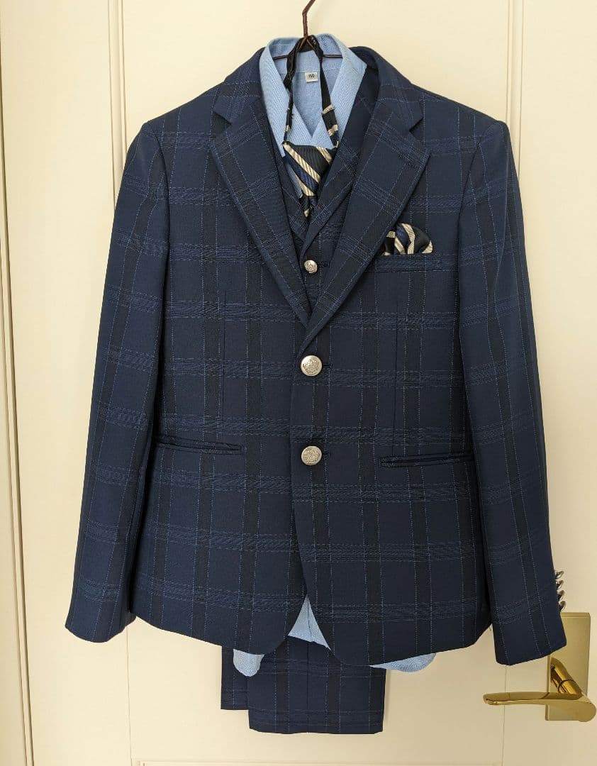 ネイビー チェック柄 スーツセット 150cm