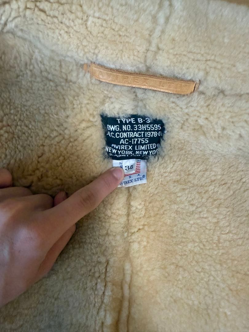 AVIREX B3 フライトジャケット　ボアジャケット　ムートン　34