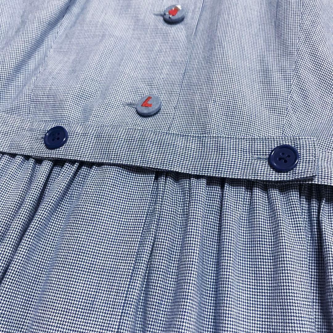 ファミリア　半袖ワンピース 千鳥格子　フレアー　ベルト　ボタン　160