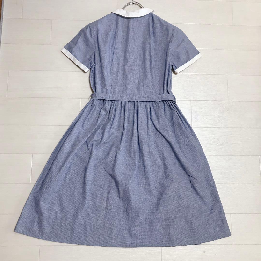 ファミリア　半袖ワンピース 千鳥格子　フレアー　ベルト　ボタン　160