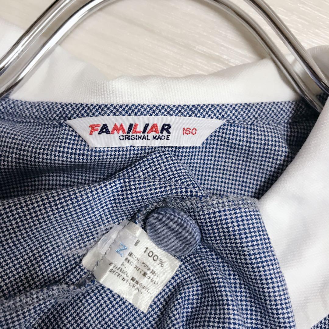 ファミリア　半袖ワンピース 千鳥格子　フレアー　ベルト　ボタン　160