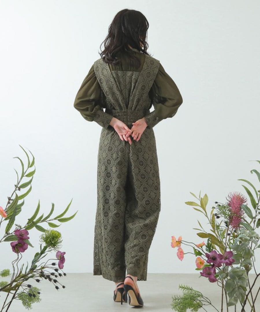 幾何学柄 レース セットアップ パンツ オケージョンドレス