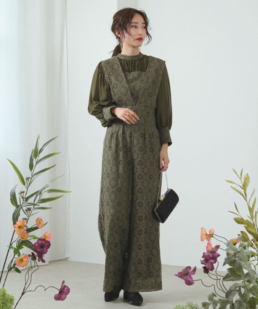 幾何学柄 レース セットアップ パンツ オケージョンドレス