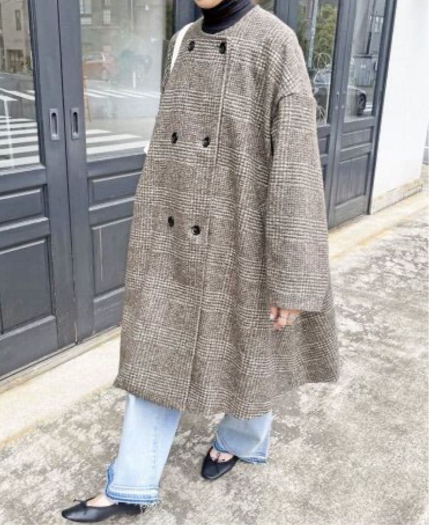 Spick&Span Wスライバーノーカラーポンチョコート 38