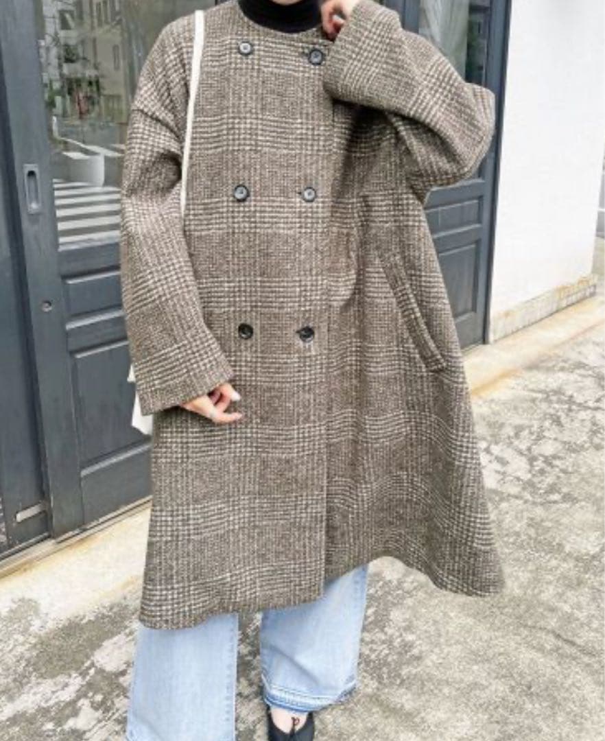 Spick&Span Wスライバーノーカラーポンチョコート 38