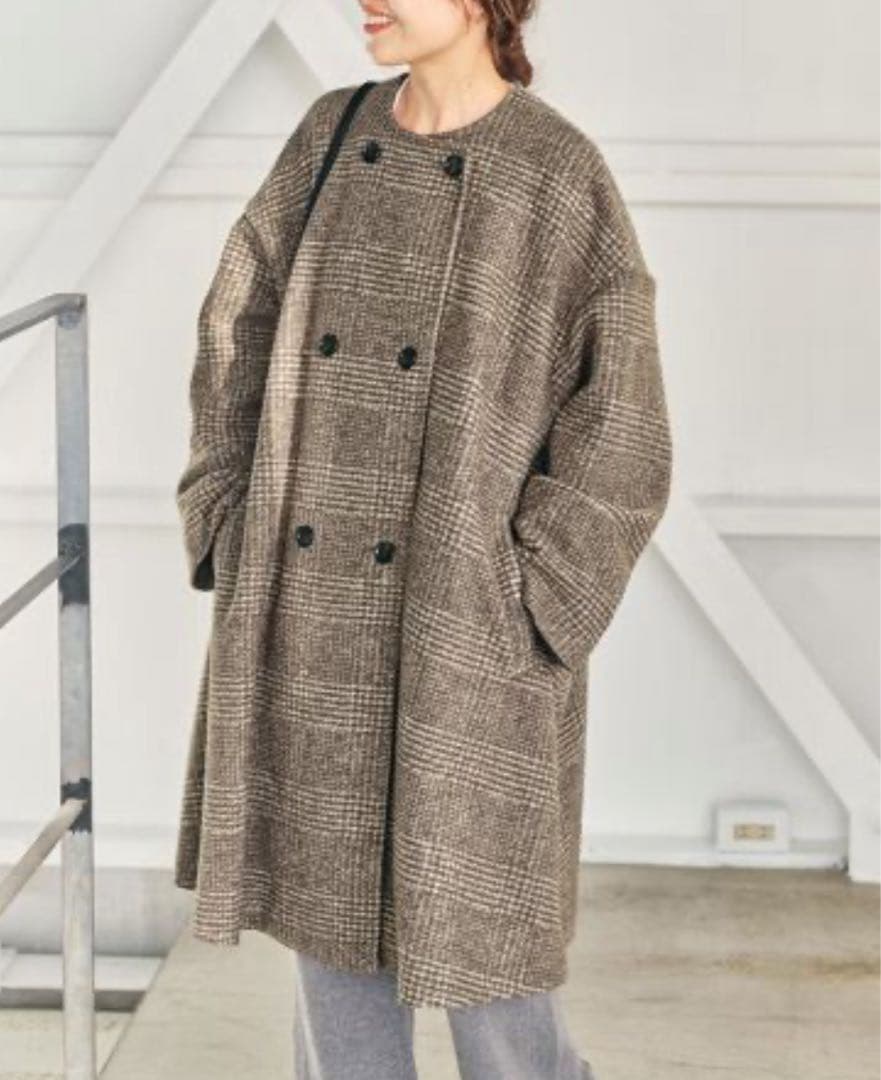 Spick&Span Wスライバーノーカラーポンチョコート 38