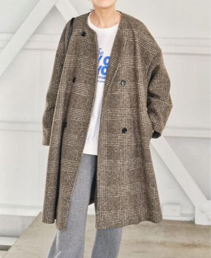 Spick&Span Wスライバーノーカラーポンチョコート 38