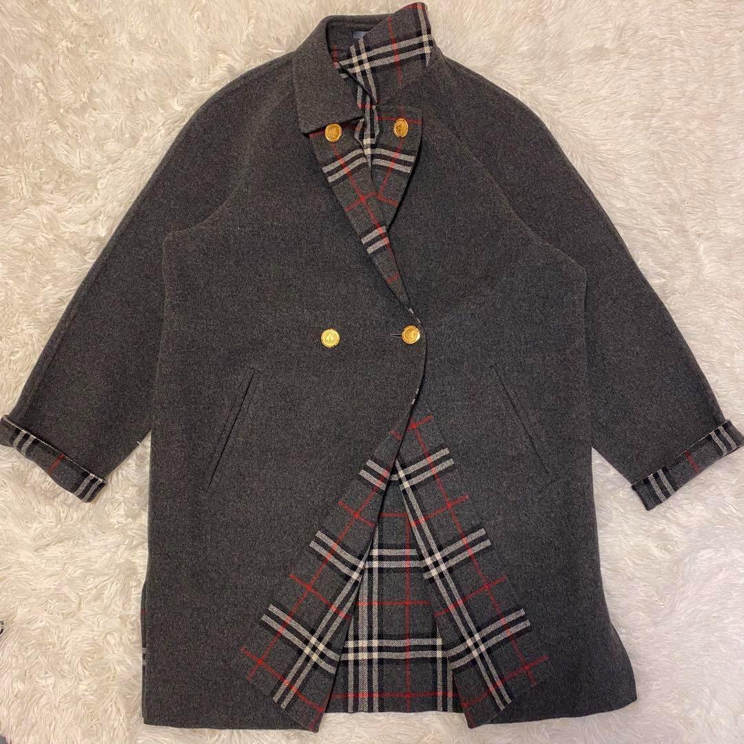 【未使用級】バーバリー ダブルフェイス ロングコート メガノバチェック 金ボタン