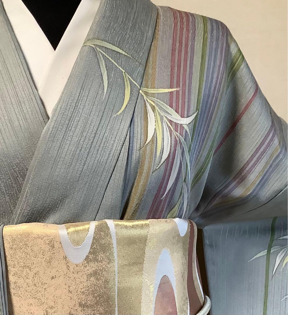 正絹訪問着　手描き　枝垂れ柳　金彩　(留袖、紬、袋帯なども出品)⑥