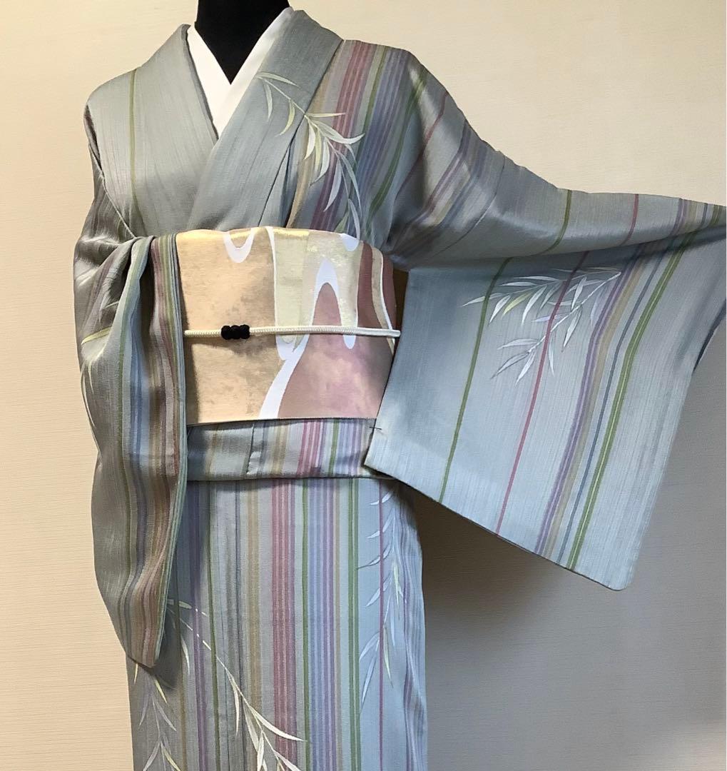 正絹訪問着　手描き　枝垂れ柳　金彩　(留袖、紬、袋帯なども出品)⑥