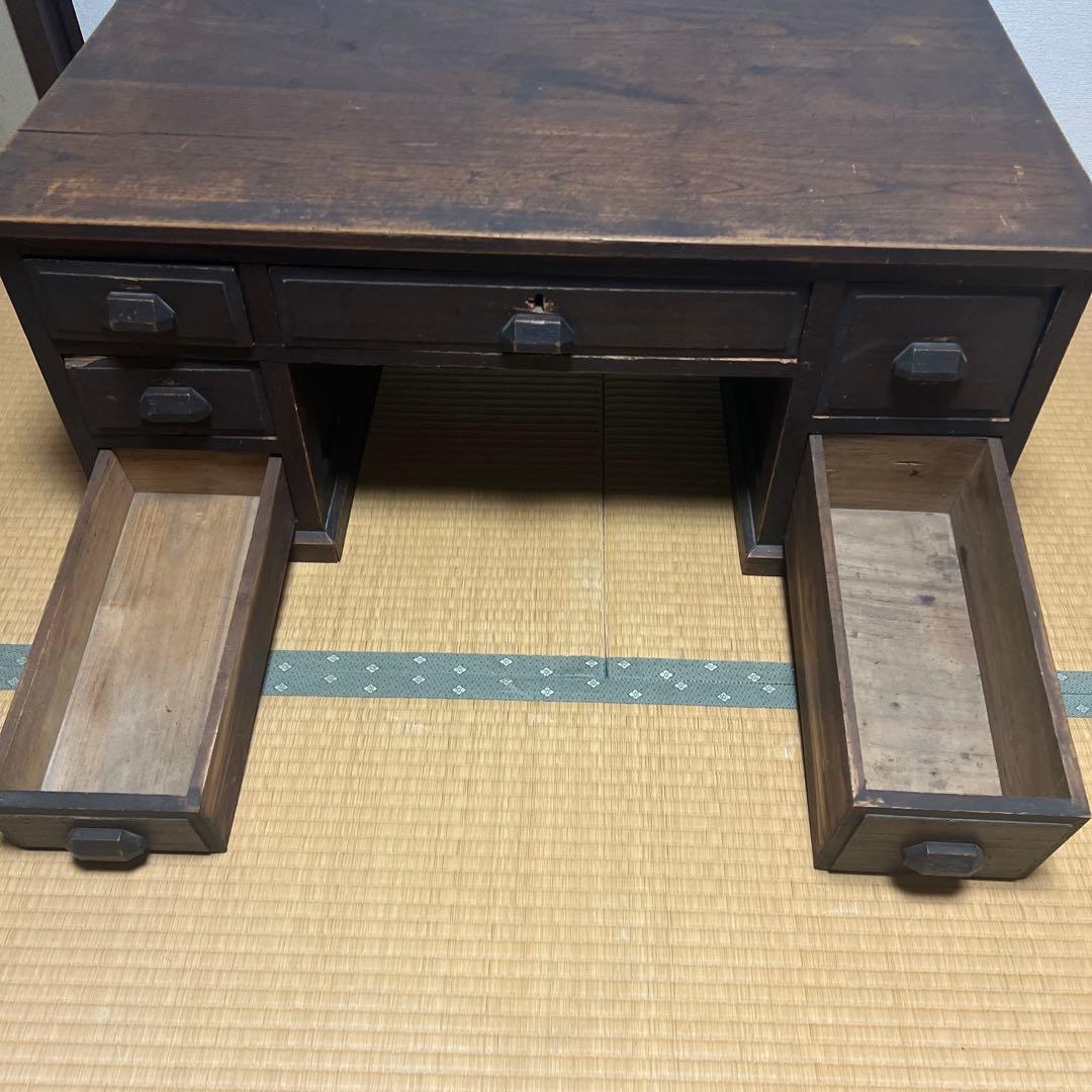 油*光様 アンティーク机　昭和レトロ　両袖引出し付き 座机 文机 和室机 ヴィン