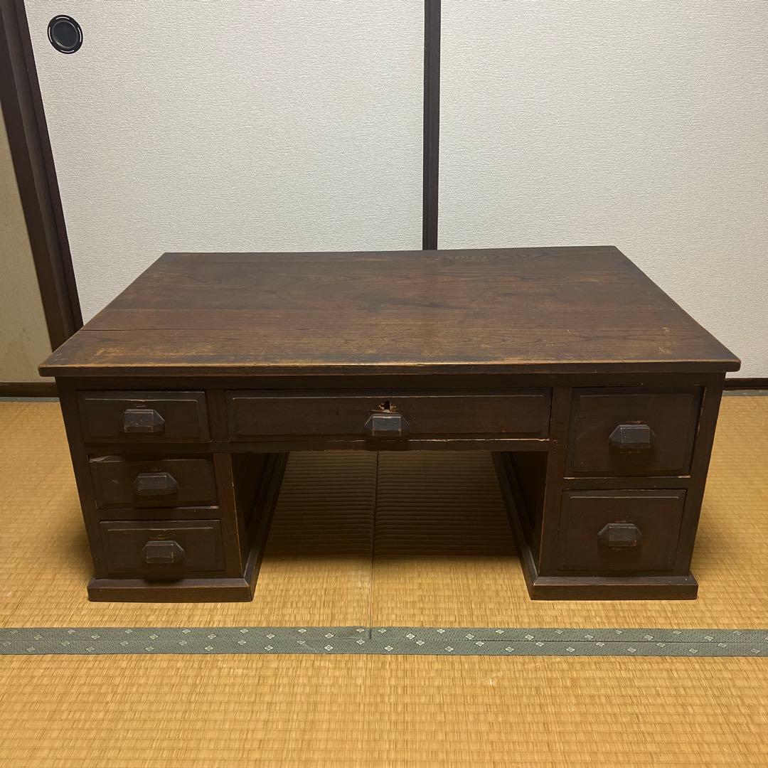 油*光様 アンティーク机　昭和レトロ　両袖引出し付き 座机 文机 和室机 ヴィン