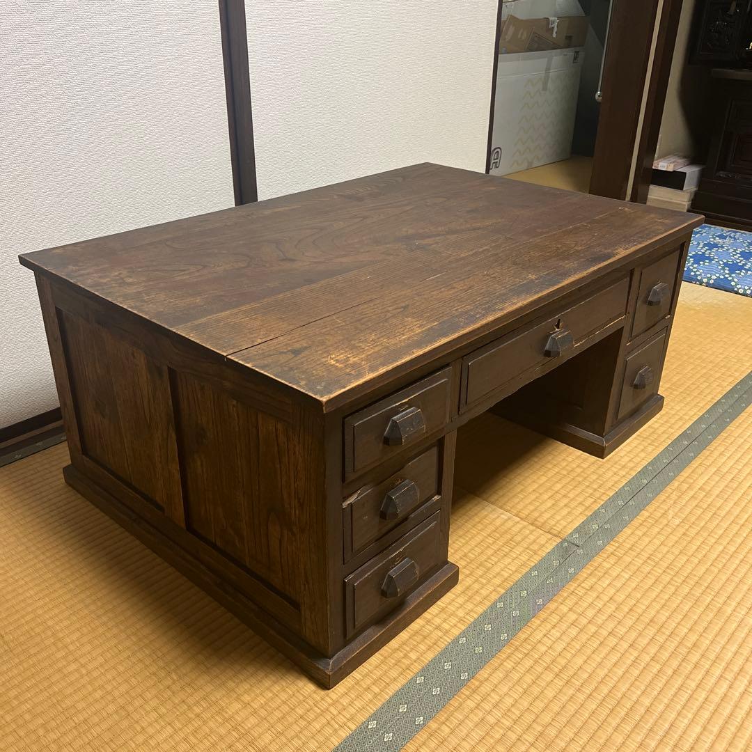 油*光様 アンティーク机　昭和レトロ　両袖引出し付き 座机 文机 和室机 ヴィン