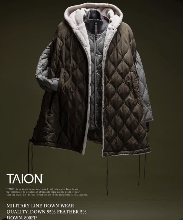 taion ミリタリーダウンケープ　カーキ