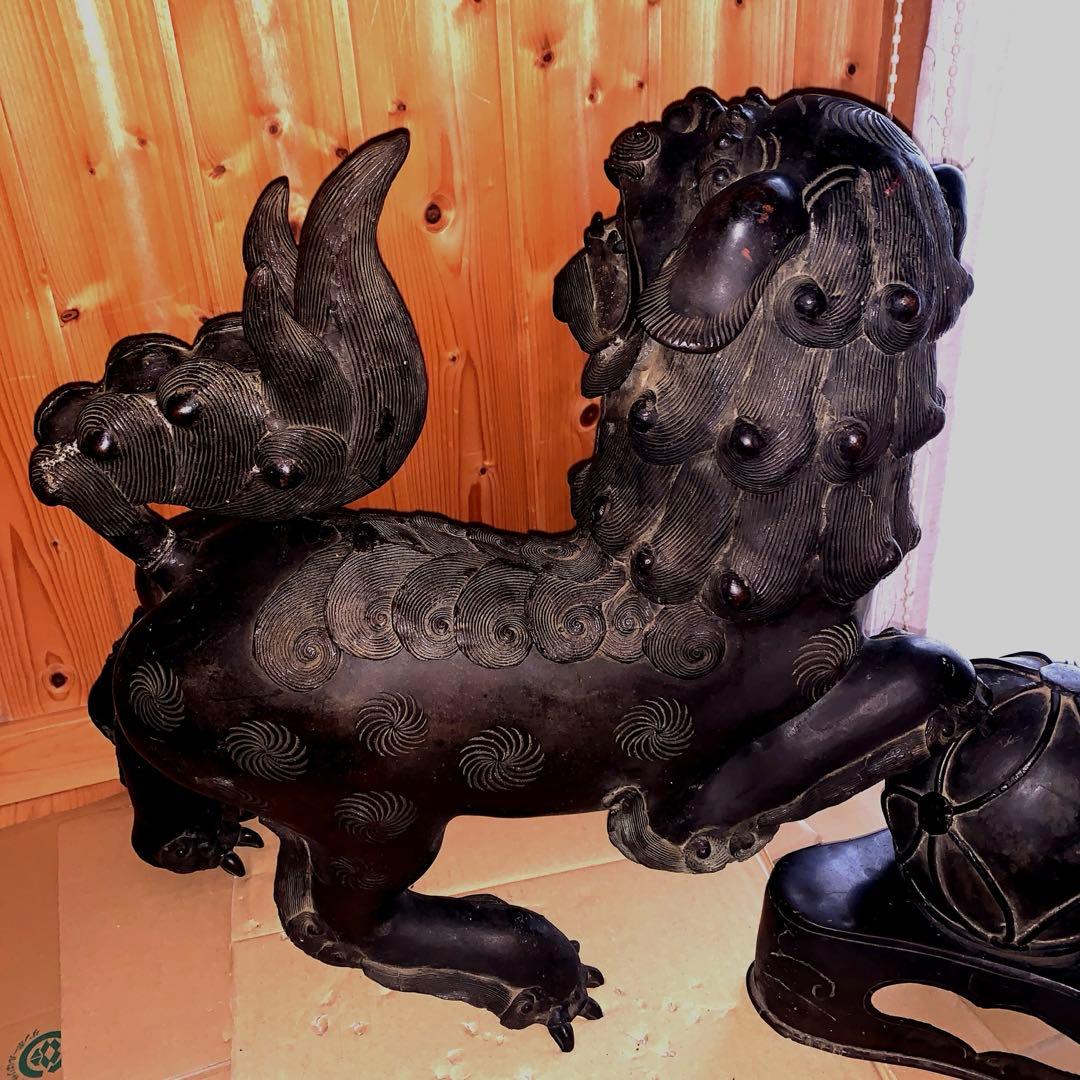 アンティーク 鋳物 大型 玉獅子 香炉シーサー 約18kg 骨董品