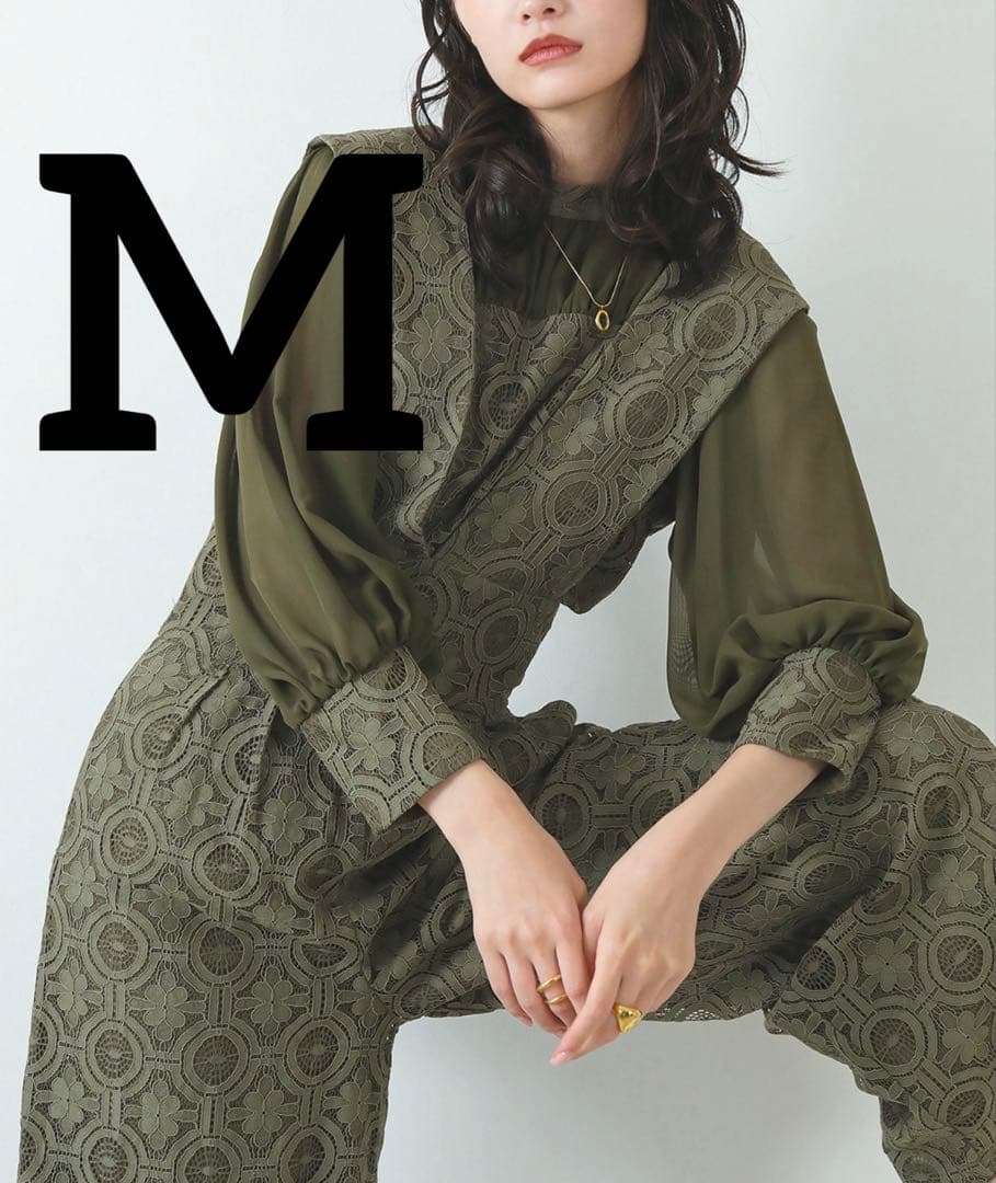 幾何学柄 レース セットアップ パンツ パーティードレス