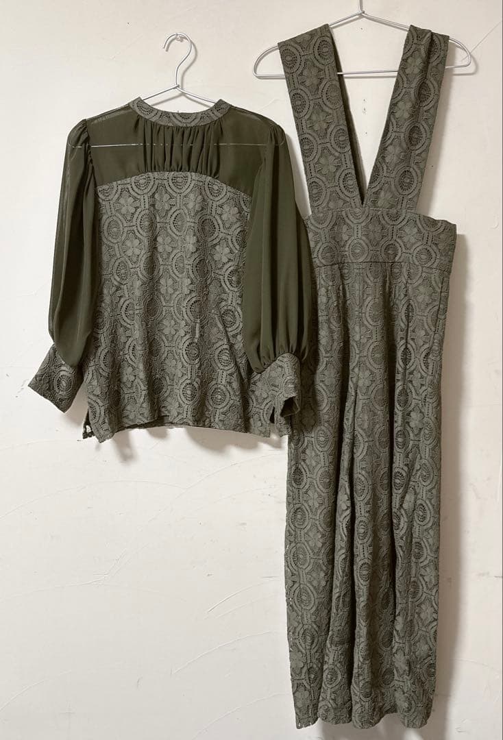 幾何学柄 レース セットアップ パンツ パーティードレス