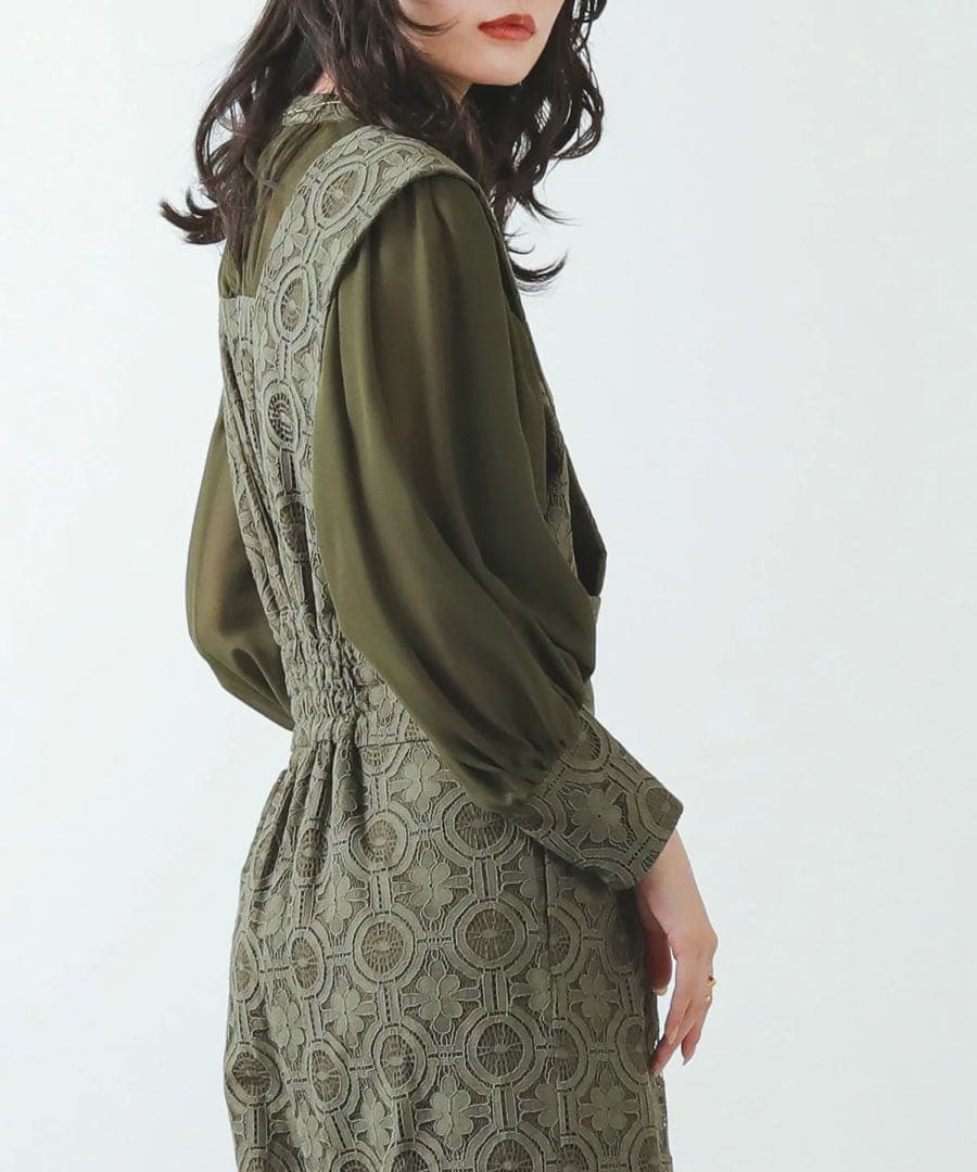 幾何学柄 レース セットアップ パンツ パーティードレス