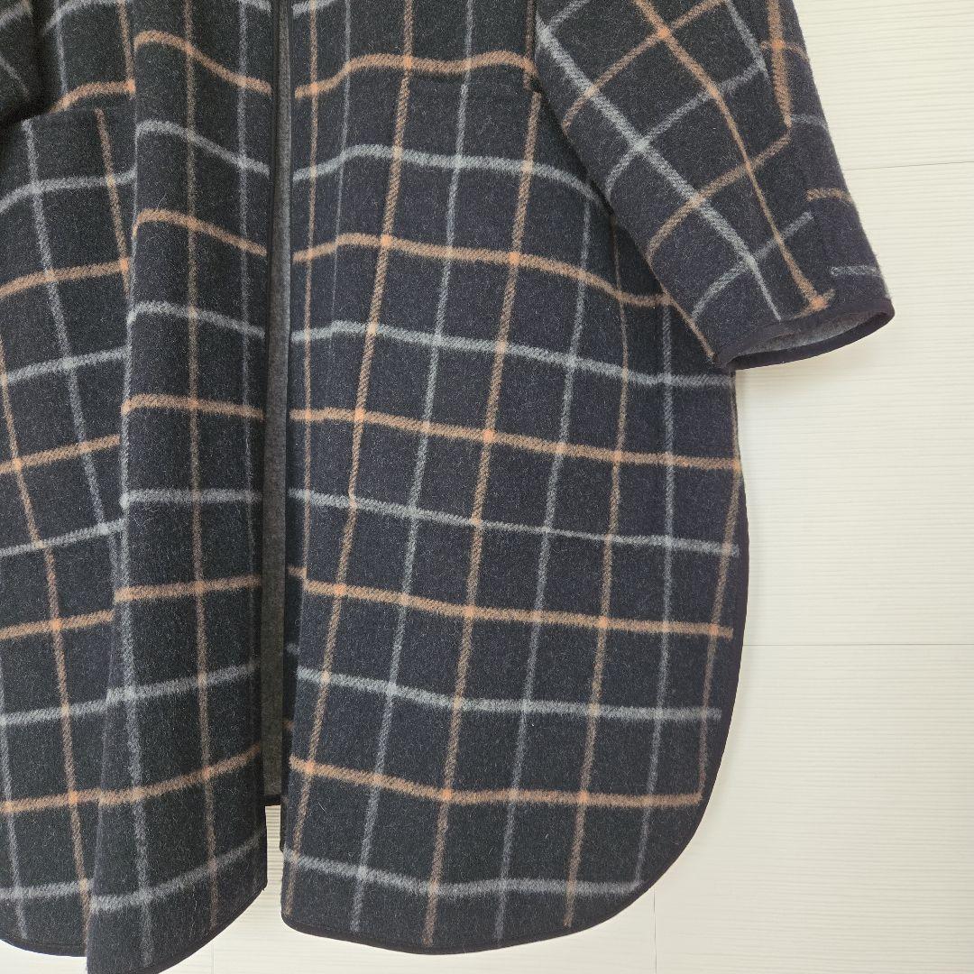 モガ　グレー&チェックのリバーシブル 2フェイスWoolコート