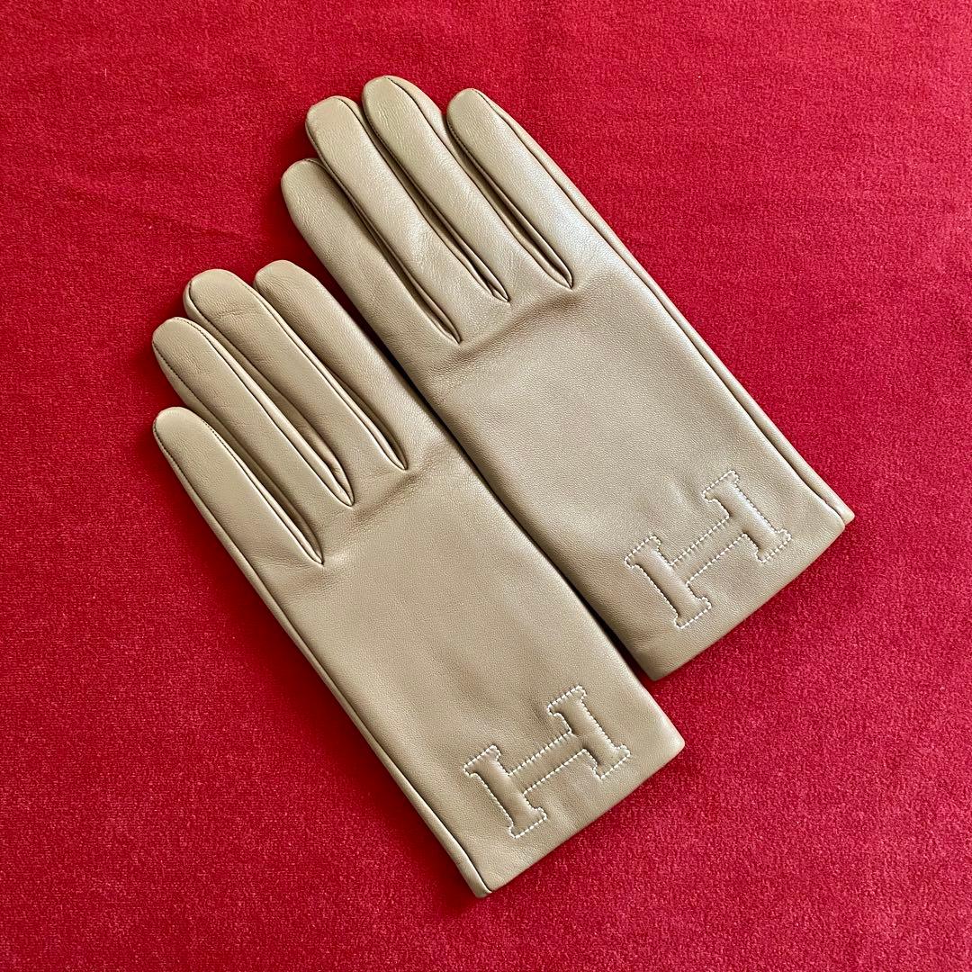 エルメス グローブ 革 手袋 「バスティーユ」 エトゥープ 37.5