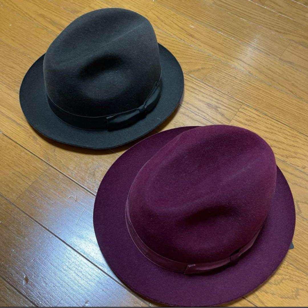 Borsalino ラビットファーハット2色セットカー キ＆ワイン 59センチ