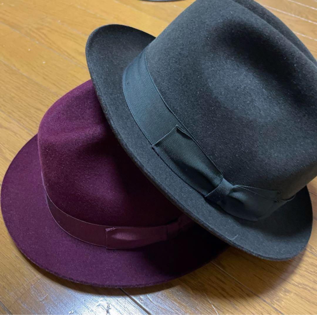 Borsalino ラビットファーハット2色セットカー キ＆ワイン 59センチ