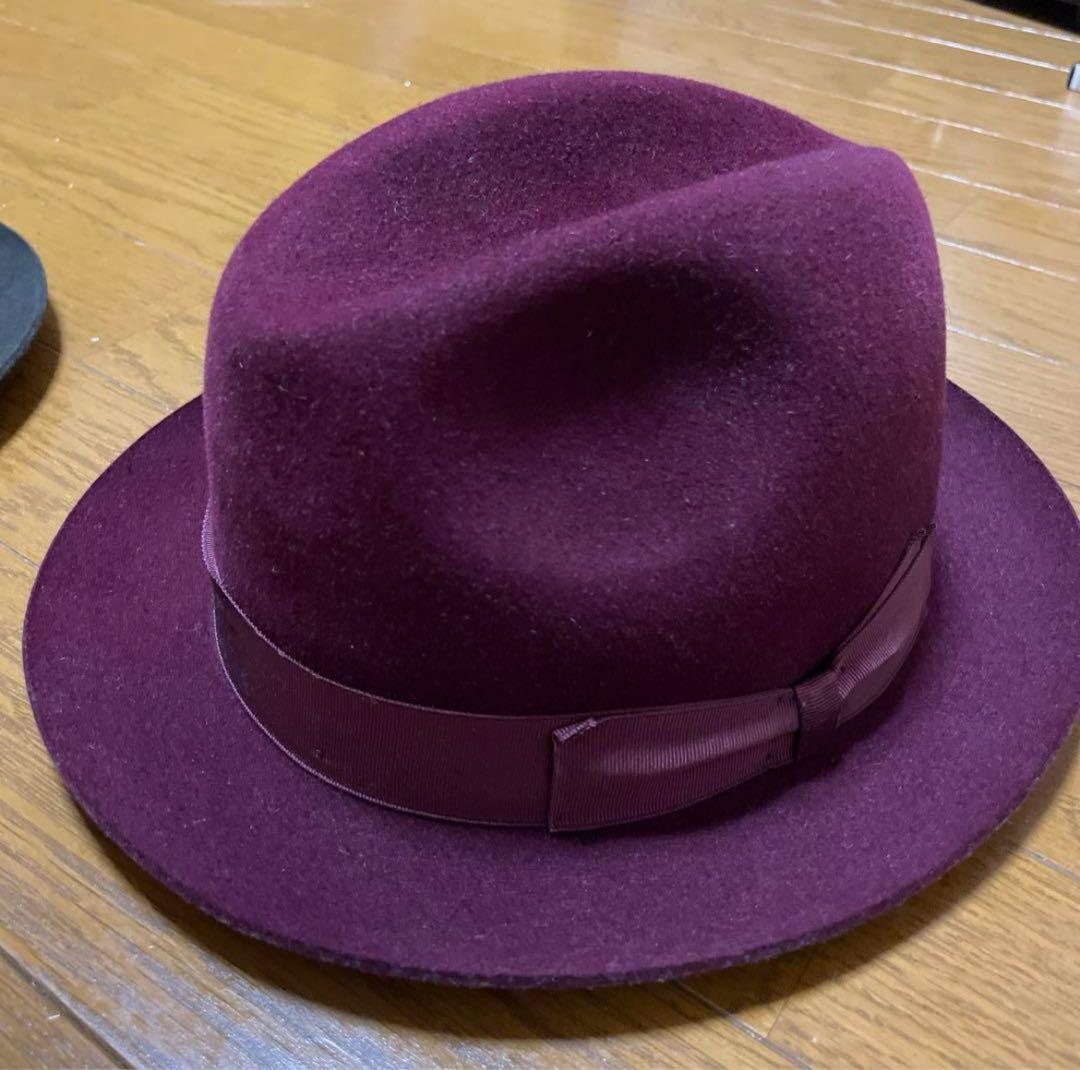 Borsalino ラビットファーハット2色セットカー キ＆ワイン 59センチ