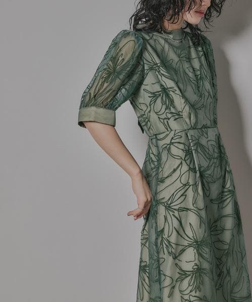 美品 niana ニアナ 花柄フロッキーオーガンジー ドレス M 結婚式お呼ばれ