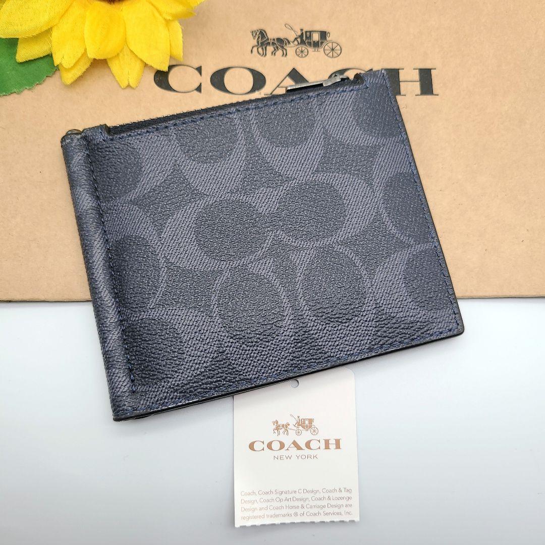 COACH マネークリップ 新品 チャコール デニム 新作 メンズ