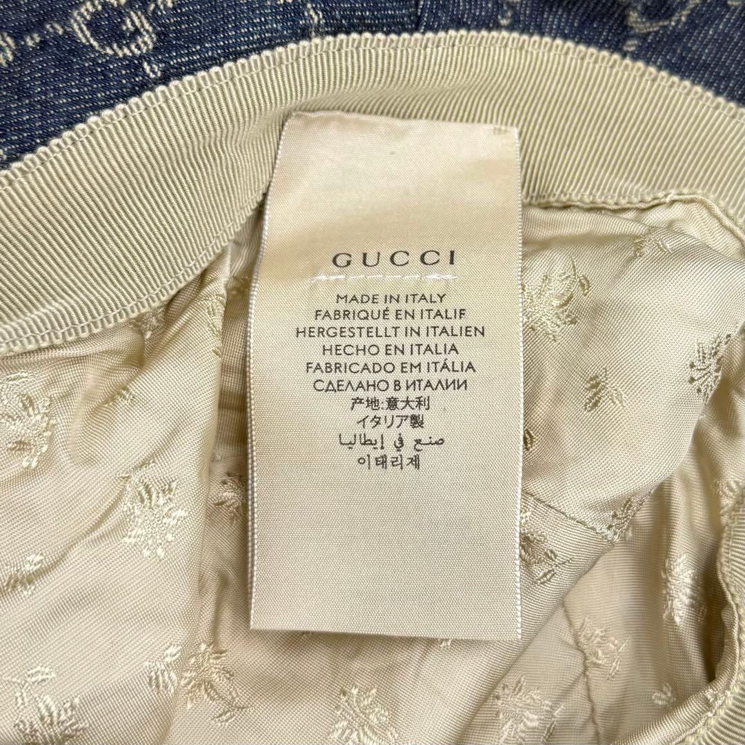 グッチ GUCCI GG柄 レザー切替デニムバケットハット バケハ L 59cm