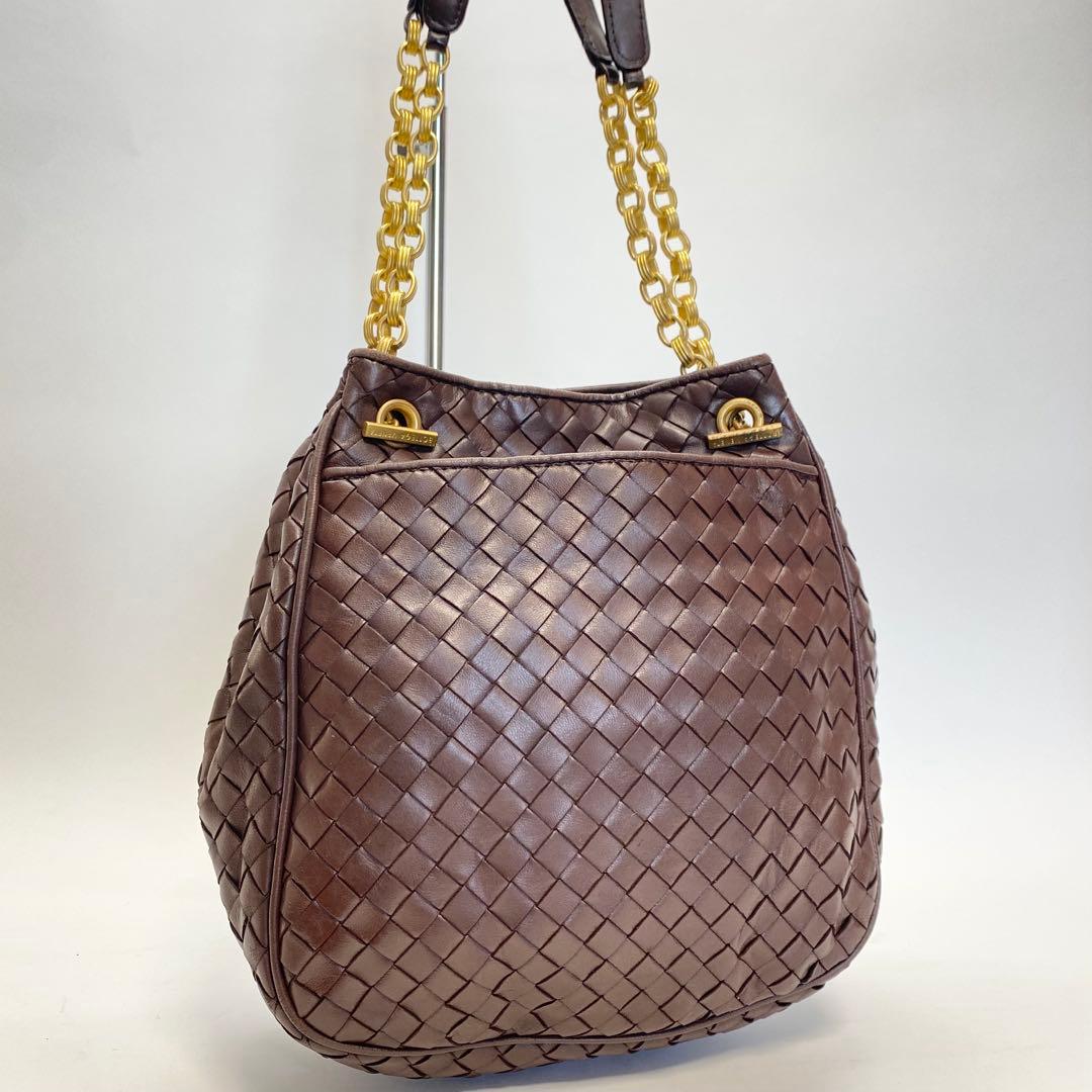 ボッテガヴェネタ ブラウン チェーンショルダーバッグ イントレチャート
