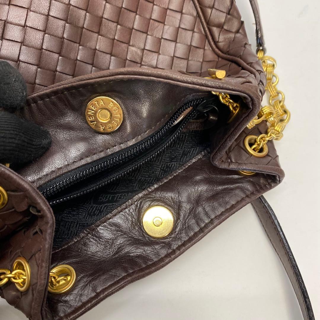 ボッテガヴェネタ ブラウン チェーンショルダーバッグ イントレチャート