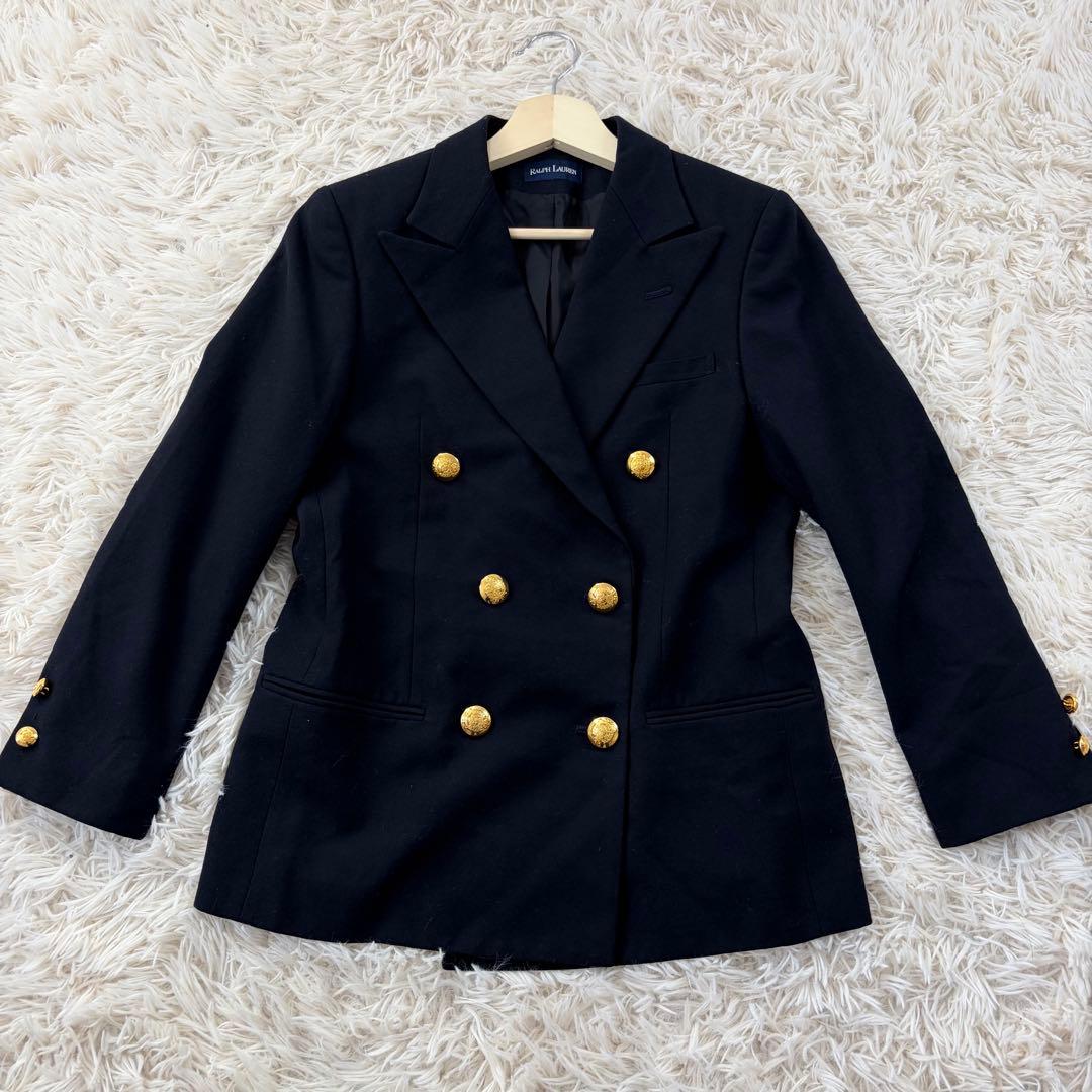 【美品】ラルフローレン 紺ブレ 金ボタン テーラードジャケット ダブル ネイビー