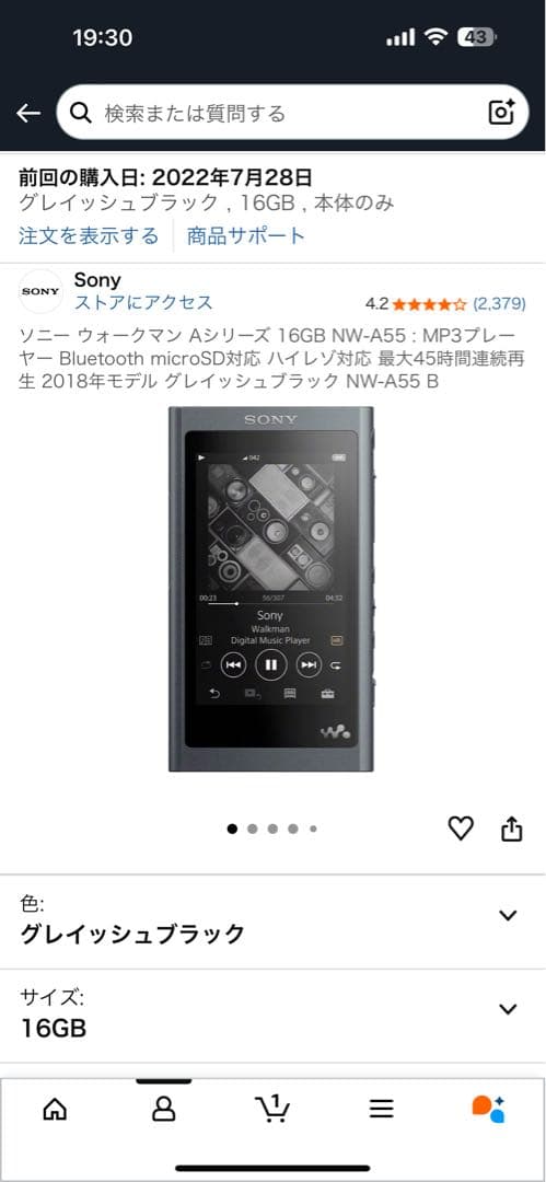 Sony Walkman NW-A55（16GB）ハイレゾ対応