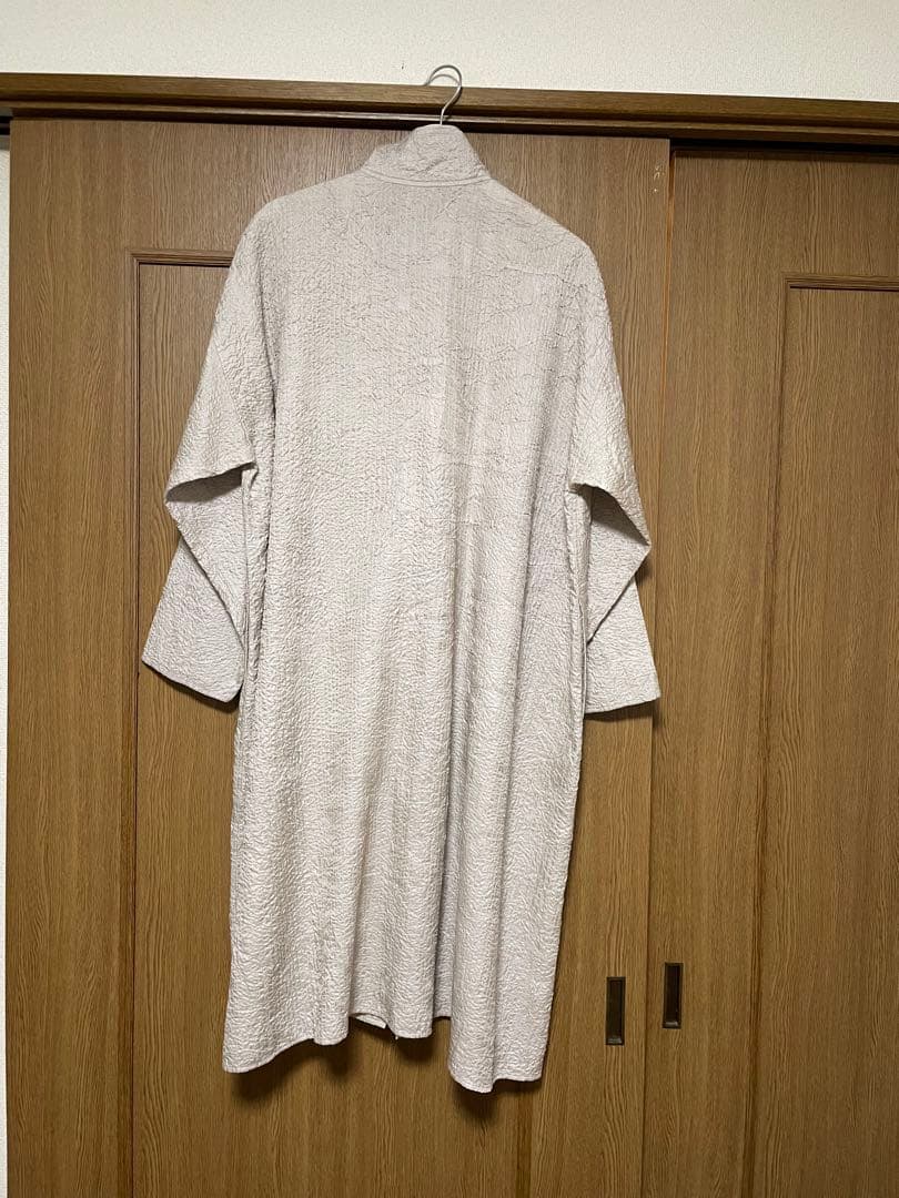 【未使用】ヨーガンレール 綿シルクロングジャケット しぼ加工 グレーベージュ
