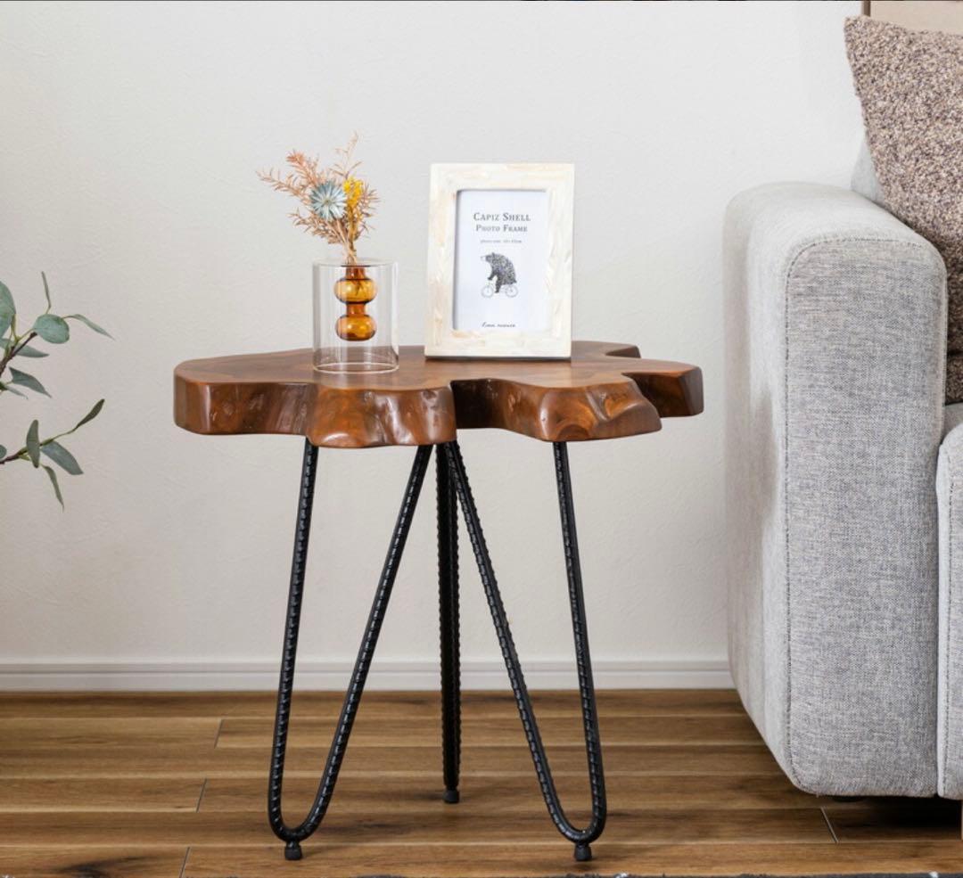 天然木 木製 サイドテーブル ブラウン